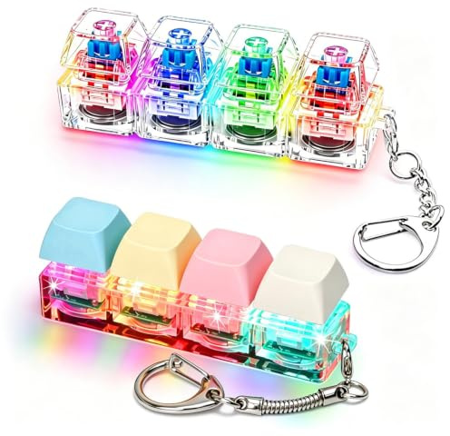 Bambebe Lot de 2 Jouet Fidget Clavier Lumineux, Porte-clés Fidget Clavier à LED, Jouet à Boutons de décompression 4-en-1, Cadeaux Anti-Stress pour Enfants et Adultes
