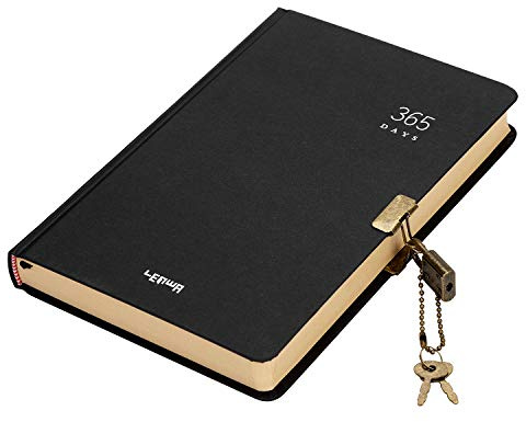 365 Days Daily Planner Personal Organiser Lockable Journal Notebook Blank Secret Dairy A5 Kraft Notebook Notepad with Padlock & Keys Sketchbook Scarpbook 384 Pages Writing Drawing Memo Pad