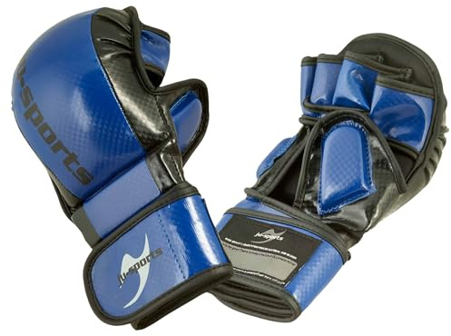 Ju-Sports MMA Sparring Handschuhe Carbon - blau, PU I Allkampf/MMA Handschuhe mit Handrückenpolster I Robuster Daumen- & Ballenschutz fürs Training I Größe L