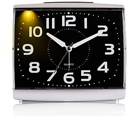 Lmbqye Analog Alarm Clock, Large Square Alarm Clock, Silent Movement, Transparent Plastic Mirror, with Night Light, without Battery (Size: 14 * 6 * 13cm)