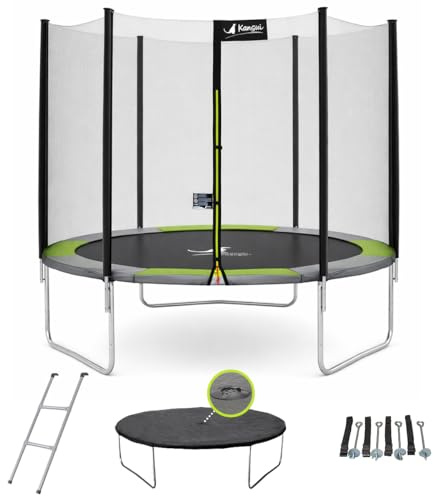 Kangui - Trampoline Rond avec Filet de sécurité, échelle, bâche et kit d'ancrage | Vert | Ø250 - Ø300 - Ø360 - Ø430cm | RALLI