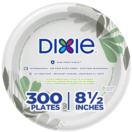 Dixie 8 1/2 Inch Medium-Weight Disposable Paper Plates, Pathways, 300 Count, Bulk Case, 6 Packs/50 Count Per Pack, (Georgia-Pacific #UX9P300)