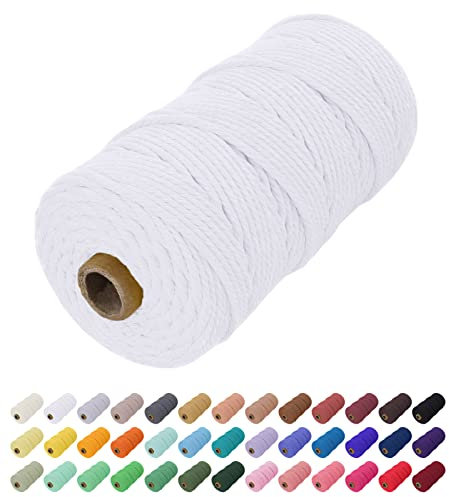 Uiopa Corde Macramé 2mm x 200m, Fil Macramé Coton Corde Coton Naturelle, Ficelle Cordon Macramé Cordelette 2mm pour Tenture Murale, Porte Plante Mural, Rideau, Décoration Bohème (Blanc)