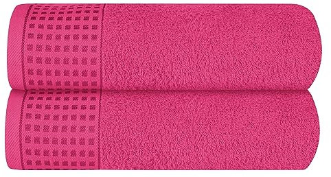 GLAMBURG Baumwolle 2er-Pack übergroße Badetücher 100 x 150 cm, große Badetücher, Ultra saugfähig, kompakt,Umweltfreundlich und 100% recycelbar, schnell trocknendes und leichtes Handtuch - Heiße Pink