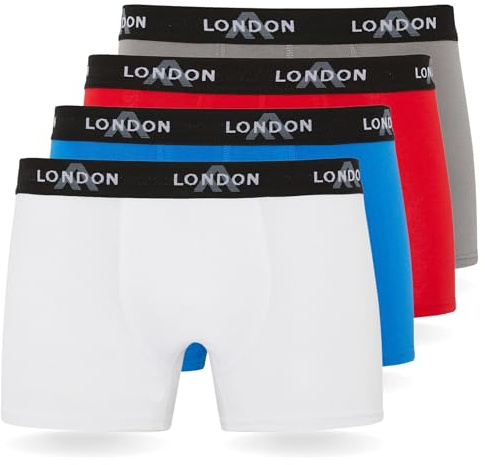 FM London - Bóxers para hombre, suaves, ropa interior elástica para uso diario paquete de 4/8, Claro Clásico (Pack de 4), L