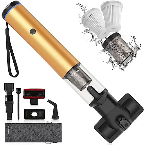 catsMeow Akku Handstaubsauger Kabellos,Auto Staubsauger Stark mit 2 Stufen(Max.15Kpa),Mini Staubsauger Auto mit Gebläse,Handsauger Akku für Auto,Tisch (Gold)