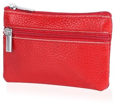 Moorle Damen Echtleder Münzbörsen Mini, Schlüsselbörse Geldbörse, Rot Geldbörse Münzbeutel Klein Herren, Schlüsseltasche Leder Tasche mit Schlüsselanhänger (Rot)
