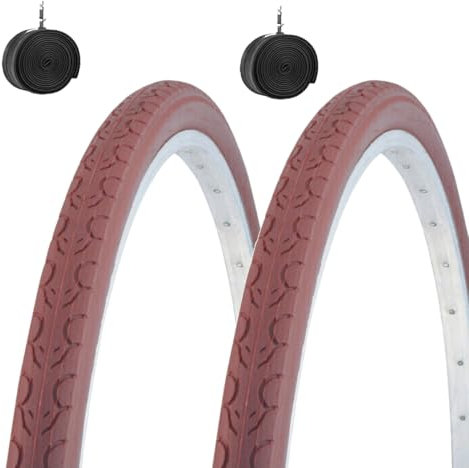 2 Reifen 700 x 35C + braune Reifen für Straßen, klassisches City-Bike, Reifen Trekking für Erwachsene, 28 Zoll, Vintage