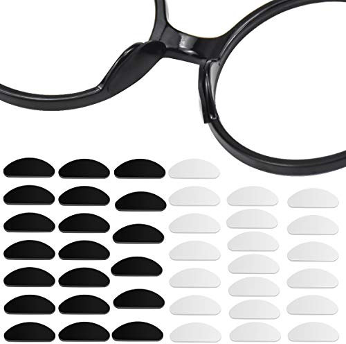 20 Paar Silikon-Nasenpads für Brillen vom Typ D, 10 Paar transparente + 10 Paar schwarze, Selbstklebend Rutschfeste Brille Nasenpads, Brillenzubehör für Sonnenbrillen und Kurzsichtigkeitsbrillen