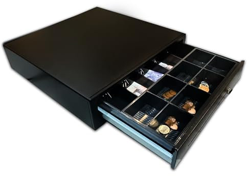 POSSAFE Cash Drawer with 5 Bills & 8 Removable Coins Tray | Auto-Open Cash Box with Key | Electronic Cash Register Secure Locking Mechanism for Retail, Restaurants & POS Environments | 41.5x41x10cm
