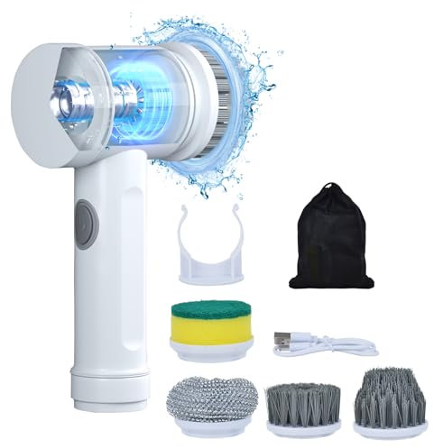 Electric Cleaning Brush, IPX7 Waterproof Electric Spin Scrubber, 4 Replacement Brush Heads, USB Charging, for Cleaning Bathroom Shower Bathtub Kitchen Tile Floor