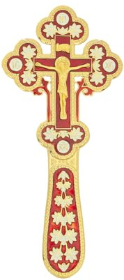 RZRHMUHN Croce ortodossa, croce russa ortodossa da parete, decorazione con croce di Gesù, croce di Gesù tenuta in mano, chiese, matrimoni, funerali, 17,7 x 7,6 cm (rosso datario dorato)