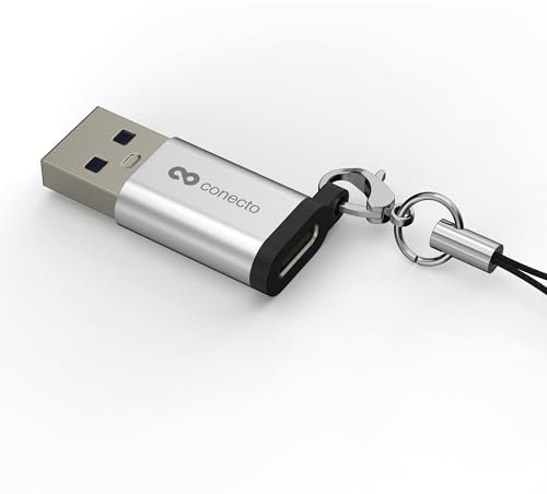 conecto Adaptateur USB-C vers USB-A, Transfert de données 480 Mbps, OTG, Charge Rapide 15W 3A, pour iPhone, Samsung Galaxy, Google Pixel et Autres, Aluminium/Argent