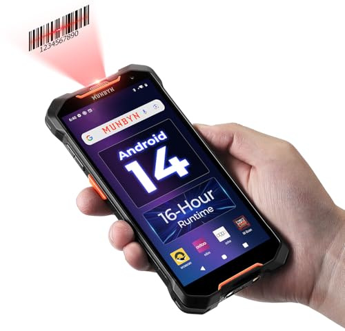 MUNBYN 2025 Scanner de Codes-Barres Android 14, Écran 6”, PDA Mobile 16H, Scanner Zebra SE4710 1D/2D/QR, Évolutif Android 18, Charge Rapide, Protection Chute 2m