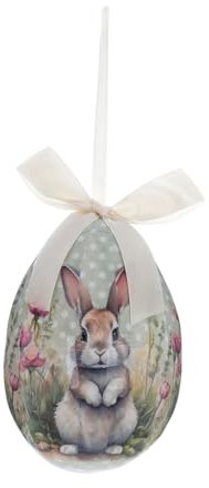 Blanc Mariclo Decoro Uovo di Pasqua da Appendere con Coniglio Festalia, Shabby Chic D7xH10 cm