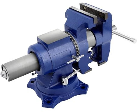 Tornillo de banco resistente de hierro fundido, 5 pulgadas, giratorio 360°, con riel de afilado y yunque, robusto banco de banco para taller, trabajar metal y carpintería (azul)