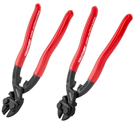 HAUTMEC Mini Bolt Cutters Plier Set, 200mm(8) High Leverage Compact Bolt Cutter and Diagonal Cutting Pliers, Anti-Slip Grip, CRV Blade, Flush Cutter for Locks, Bolts,Wires, Cables, Rivets, and Chains