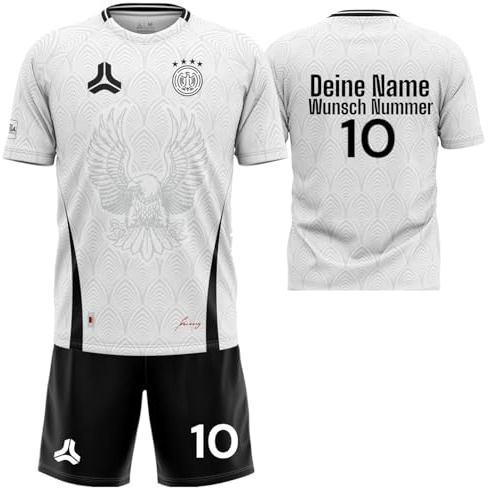 Barn, Tyskland, fotbollströja, set med örn, mönster, personlig, t-shirt och byxor, perfekt present till fans av landslaget, Vit/svart, 122-128 plus size