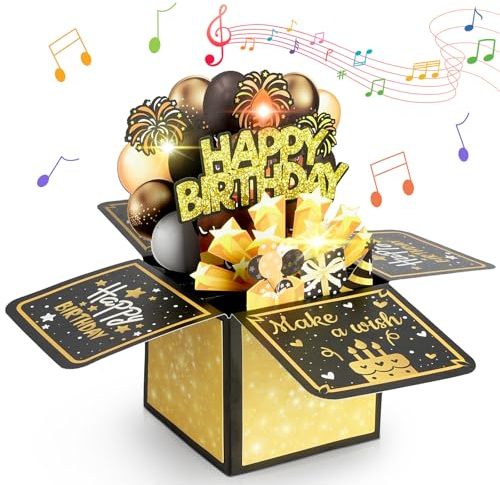Vicloon Biglietti di Compleanno 3D, Biglietto Auguri Compleanno con Musica e Luci, 3D Pop Up Happy Birthday Card, Spegnere le Candele LED, per Amico, Genitori, Amante, Bambini, Raggazi, Festa