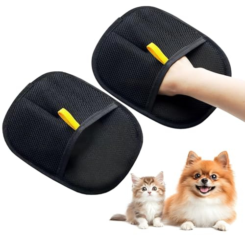 HSYWSH 2PCS Guanti antistatici per la rimozione dei peli di Animali Guanti Antistatici per Gatti, Guanti Riutilizzabili,Guanti Rimuovi Peli Animali per Animali Domestici, per la Pulizia (Nero)
