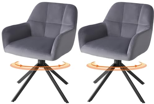 Sweetcrispy 2 Sillas de Comedor, 360° Giratoria, Sillas de Cocina, Sillas de Comedor Nordicas, Silla de Tocador, Soporta 120 kg, con Reposabrazos y Patas de Acero, Silla de Escritorio para Oficina