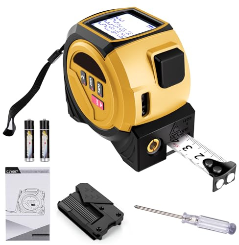 Telituny Cinta Métrica Laser Digital 3 en 1, 60m Telémetro Laser con Láser de Líneas Cruzadas y 5 m Cinta Métrica de Acero, con Pantalla LCD, para Medir Distancias, Superficies y Volúmenes