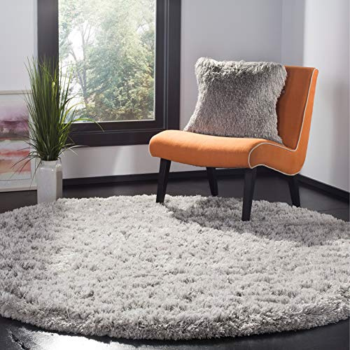 Safavieh Tapis Shag pour Salon, Salle à Manger, Chambre à Coucher - Polar Shag Collection, Tapis à Poil Court, Argent, 122 X 122 cm