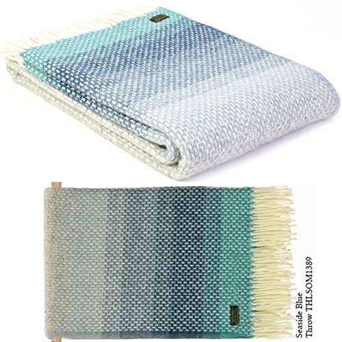 Tweedmill Textiles 100% Pure New Wool Ombre Throw, Seaside Blue, 150x180cm