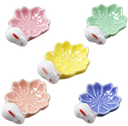 VOSAREA Messerbänkchen Porzellan 5 Stücke Keramik Besteckablagen Porzellan Messerb?nkchen L?ffelablage Küchenutensilablage Essst?bchen Rest für Geburtstag Hotel Restaurant Besteckablage Porzellan