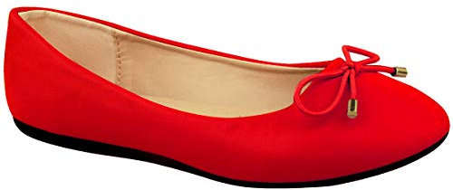 Womens Flat Black Pumps Ladies Girls Dolly Dollie Ballet Ballerina Work Smart Office Formal Comfort Bow Round Toe Slip On Flats Shoes (Red, Numeric_9)