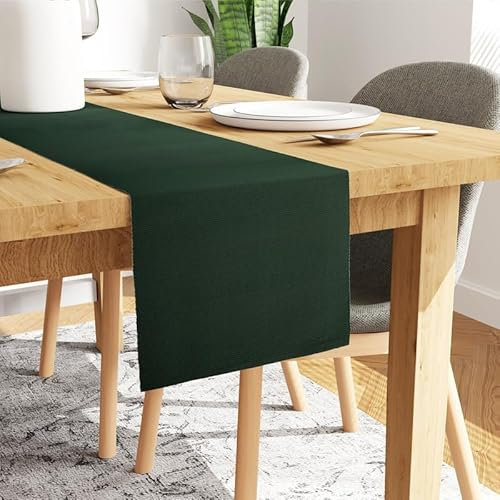 Encasa XO Dining Table Runner 32x150 cm | Yarn Dyed Fine Ribbed Cotton | Dark Green | For Dining Table Fall Decoration, Holiday & Christmas Festivals - Machine Washable