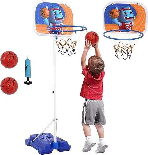 2-in-1-Mini-Basketballständer, Höhenverstellbar Tragbare Kinder-Basketballkorb 96–170 cm, Standfuß mit Wasser oder Sand befüllbar, Basketballkorb Outdoor/Indoor Mit 2 Bällen für Kinder 3–8 Jahren.