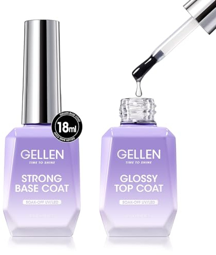 GELLEN Gel Top Coat and Base Coat 2 Pcs 18ml Superior Base Coat Top Coat Set No Wipe Soak Off Ultra Glossy Top Coat Gel Nail Polish UV LED Clear Nail Polish Long Lasting for 28+ Days