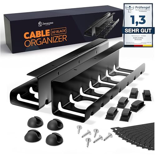 Zenacasa Chemin de Cable (Set de 2) en Acier Noir - Montage Rapide et Facile - Cable Management Solide et Pratique - Jusqu'à 5kg