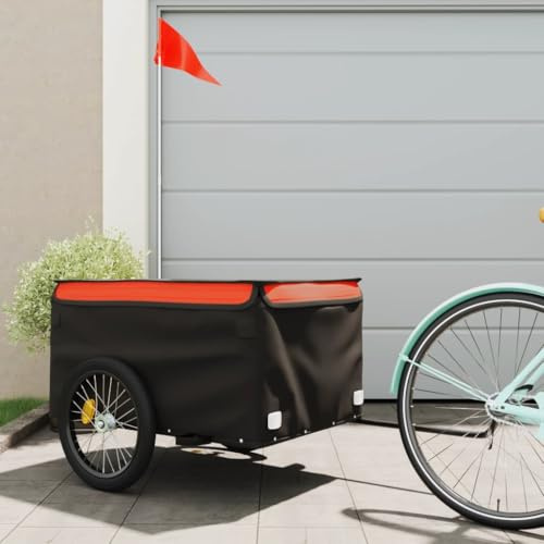ARKEM Remolque de Carga para Bicicleta Hierro Negro y Naranja 45 kg Bicicleta Plegable Adulto Remolque Bicicleta