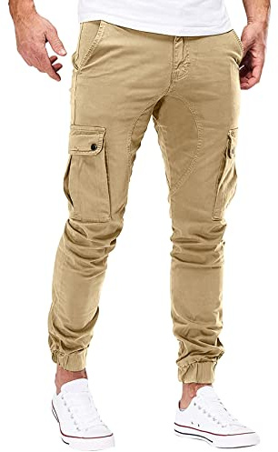 Pantalones Cargo Hombre, Pantalón Jogger Lápiz con Bolsillos Laterales Slim Fit 2024 Casual Pantalon Chinos Hip Hop De Vestir Cintura Elasticos Montaña