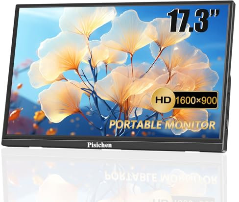 Pisichen Portable Monitor 17,3 Zoll HD 1600 x 900 Tragbarer Monitor USBC HDMI Zweites Computer Display, Tragbarer Externer Monitor für PC Laptop Switch Xbox Ras Pi