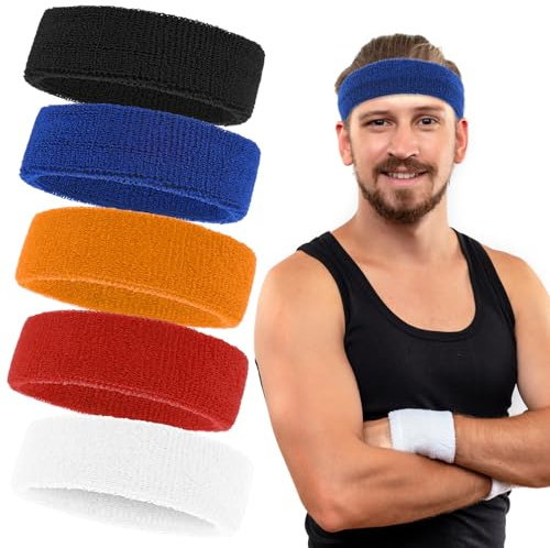 Sportpannband för män kvinnor, Mabor 5-pack svettband hårband för atletisk löpning cykling träning gym basket fotboll (färgglad)