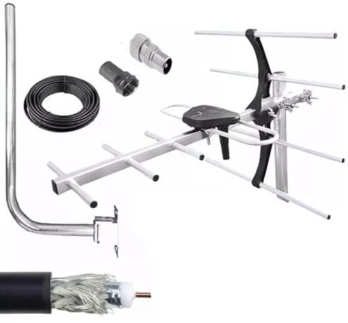 Kit d'installation d'antenne TV numérique 4G pour toit loft pour Smart Freeview HD Digital TV extérieur antenne TV + connecteur coaxial mâle femelle 10 m RG6 câble de fixation, vis, écrous et boulons