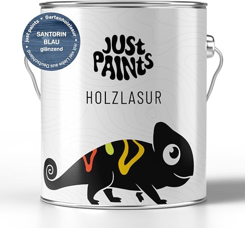 Just Paints - Holzlasur für Außen | Wetterbeständige Gartenholzlasur - made in Germany (Santorinblau, 1 Liter)