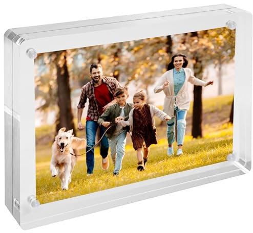 4x6 Acrylic Picture Frames, 20% Thicker Block, Clear Picture Block Freestanding Double Sided Magnetic Acrylic Lucite Frameless Transparent Square Frame Gift for Desktop Display 1 Count