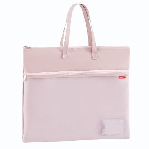 Dokumententasche A4 Zip Beutel, 35 x 28 CM Tragetasche Wasserdichte Doppel-Reißverschluss Nylon Mesh Beutel mit Griff Klein Etiketten Schüler Büro Liefert Reisetasche Rosa