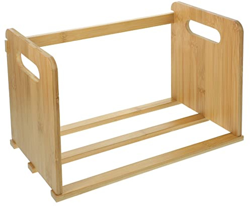 Ipetboom Estante De Madera Rústico para Escritorio Organizador Portátil para Libros y Vinilos Soporte Resistente para Cds Estantería Práctica y Compacta para Oficina y Hogar