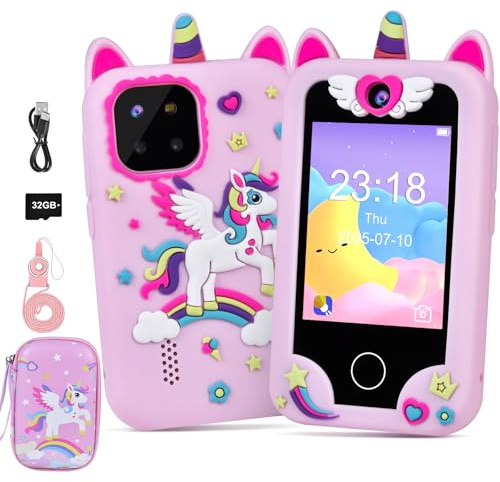 Elecoutek Telefono Bambini, 2,8 Smartphone Bambini - Telefono Giocattolo, Regalo per Bambina 3-10 Anni, Giocattoli Elettronici Educativi con 32G Scheda, Giochi, Telecamera, Musicale (Rosa)