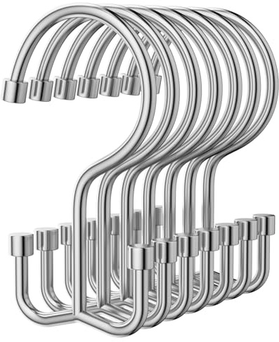 OEH Shower Curtain Hooks, 12 Pcs Shower Curtain Rings, Durable Silver Shower Curtain Hooks Rust Proof, Shower Rings for Curtain, Free Sliding Anti-Drop Double Shower Hooks for Shower Curtain, Chrome