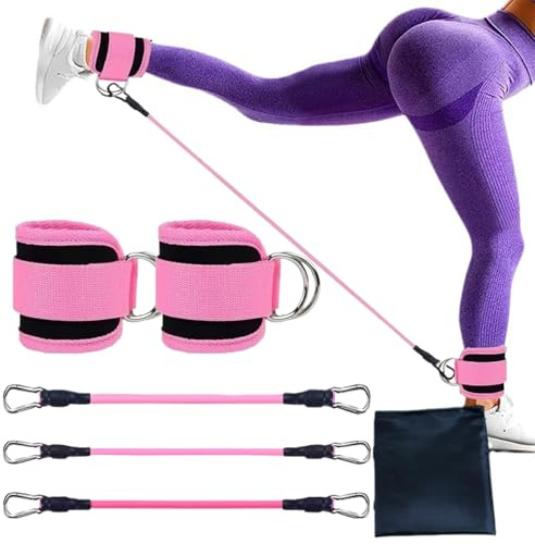 Quixotical Bandas de Resistencia de Tobillo con Puños, Bandas de Tobillo para Glúteos, Equipo de Entrenamiento de Glúteos, Correas Tobillo Gimnasio para Patadas Glúteos (Rosa)