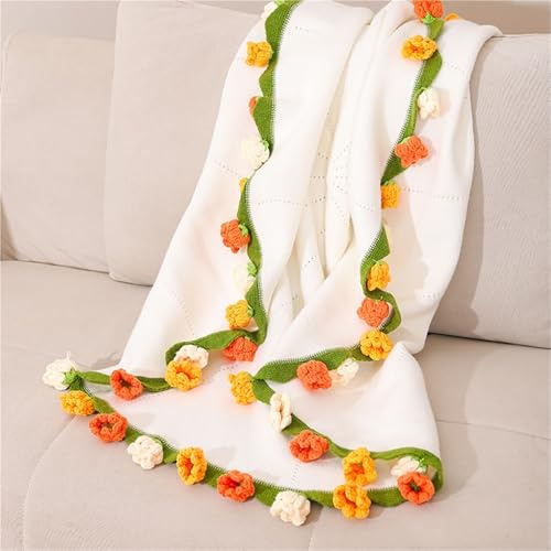 FRZXBKW Coperta con fiori all'uncinetto finiti da 120 cm, coperta bouquet di 52 rose, fai te fatta a mano, morbidi romantici lavorati maglia, regalo compleanno(Yellow)