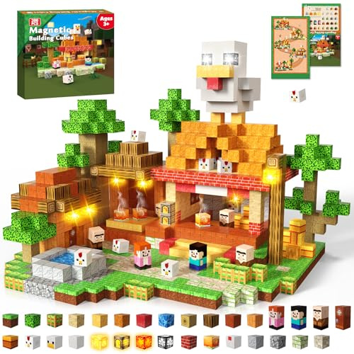 GraceDuck Costruzioni Magnetiche per Bambini 200 Pezzi - Fattoria di Polli e Ristorante alla Griglia, con Animali e Forno, Giocattolo STEM Regalo per Ragazzi e Ragazze dai 3+ Anni