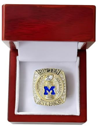2021 Rose Bowl Mästarring Replica – Michigan Wolverines Fotboll Ring, Rugby & College Sports Samlarobjekt, Present till Män, Pojkar, Alumni & Fans