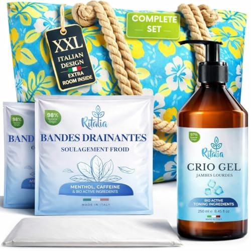 Ritalia® 250 ml kylgel för LYMPHDRAINAGE BIO förbättrar blodcirkulationen för åderbråck, rastresor, svullna ben och fötter – kristallgel med stark kylande effekt (Pack)